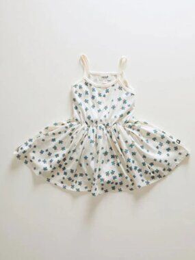 Oeuf Flouncy Tank Dress - Gardenia/Clover Print 1-2 Organic Cotton Girls